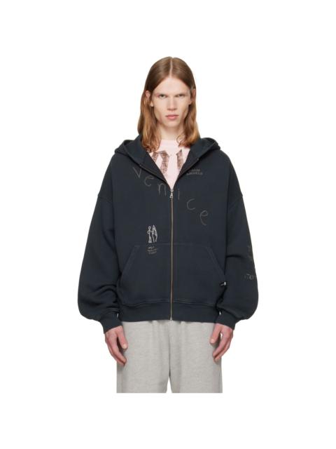 Palm Angels Black 'Surfer Dream' Zipped Loose Hoodie