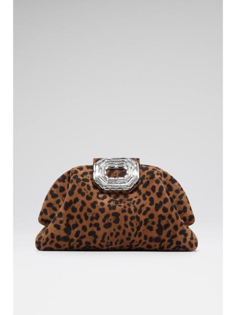 Amina Muaddi CAMELIA CLUTCH LEOPARD SUEDE