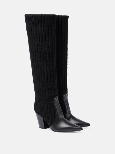 Gianvito Rossi Leather-trimmed knee-high boots