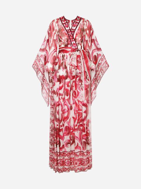 Long Majolica-print chiffon dress