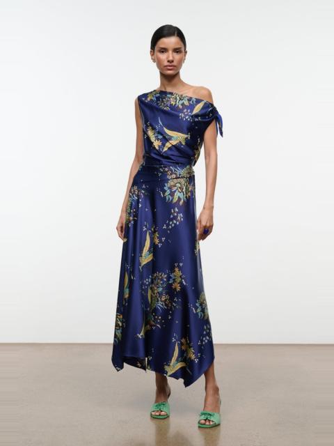 STAUD STAUD PORTIA SILK DRESS TAPESTRY MIDNIGHT