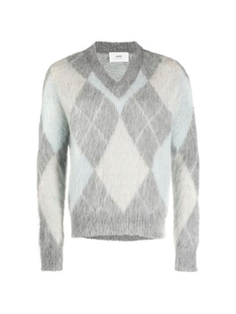 argyle-knit brushed sweatshirt