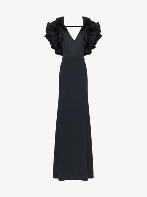 Women's Exploded Shoulder Evening Dress in Black