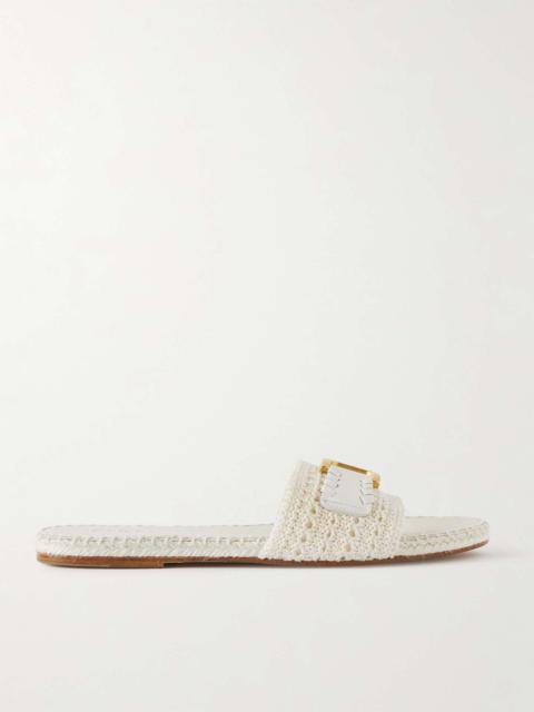 Marcie leather-trimmed crocheted slides