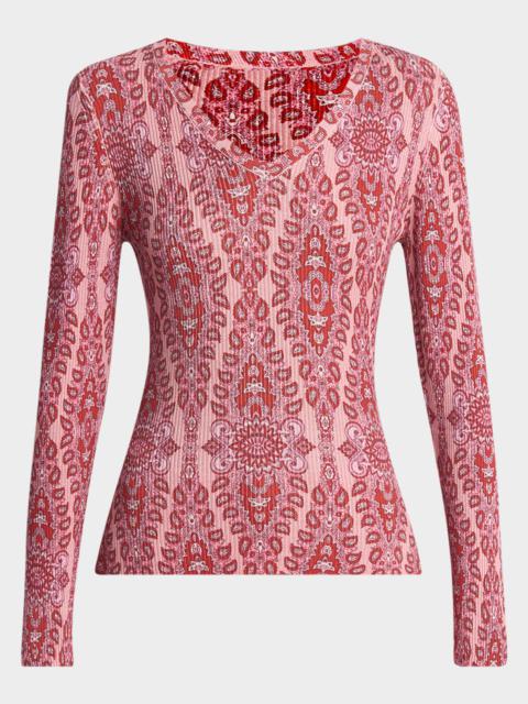 Etro Pink Medallion Ribbed V-Neck Sweater