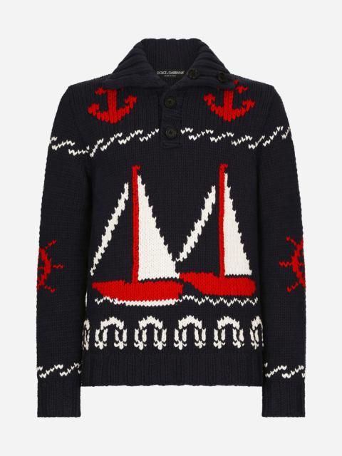 Dolce & Gabbana Marina-print turtle-neck sweater