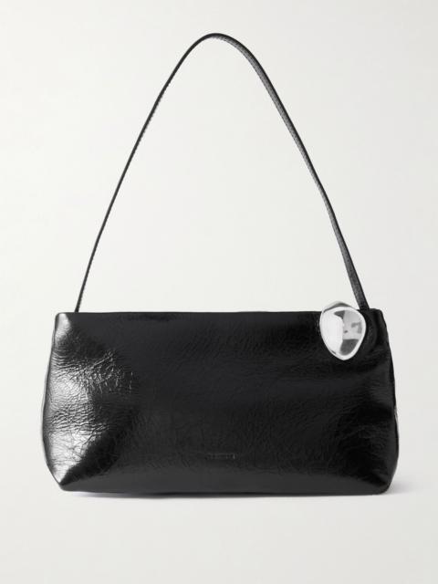 Jil Sander Embellished cracked-leather shoulder bag Black