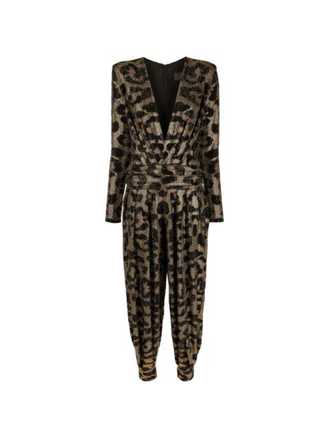 gem-embellished leopard-print jumpsuit