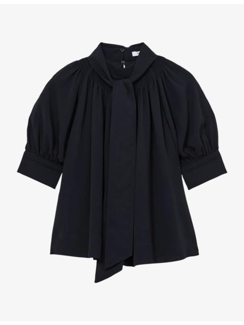 REISS Lerina Tie-Neck Crepe Blouse