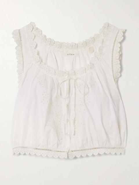 DÔEN Traveler cropped broderie anglaise organic cotton top White