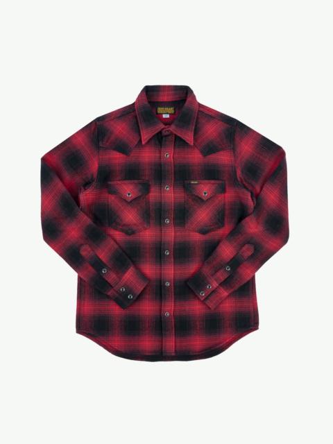IHSH-264-RED Ultra Heavy Flannel Ombré Check Western Shirt - Red/Black