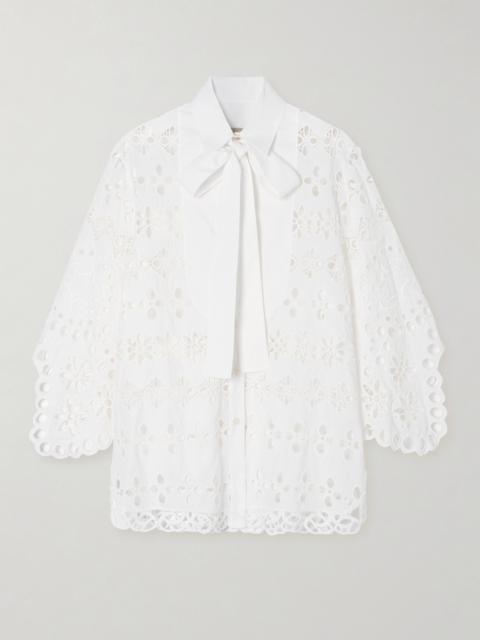 ELIE SAAB Pussy-bow Broderie Anglaise And Poplin Shirt