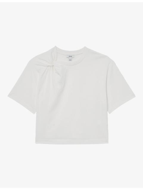 REISS Esme Twist-Shoulder Cotton T-Shirt