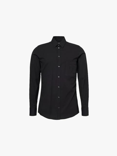 Logo-embroidery long-sleeve cotton-poplin shirt