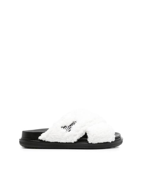 logo-embroidered shearling sandals