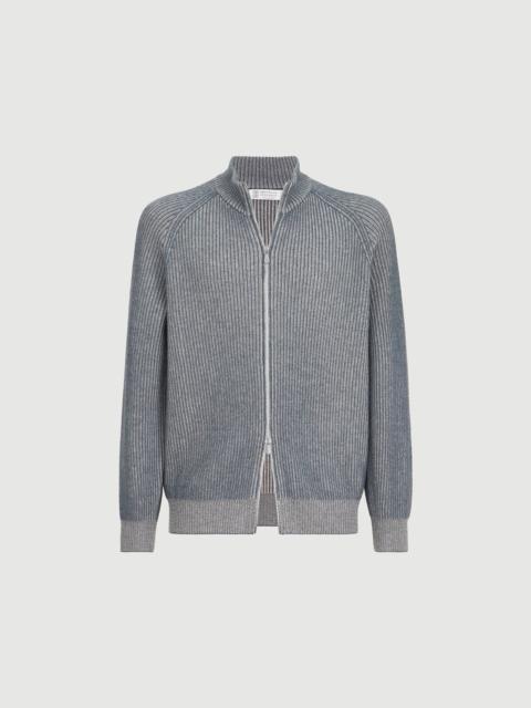 Brunello Cucinelli Cashmere vanisé English rib high-neck cardigan with zipper