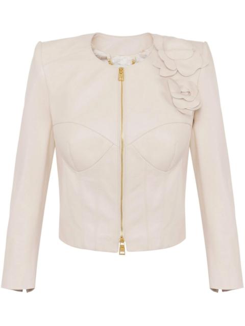 ELISABETTA FRANCHI flower appliqués leather jacket