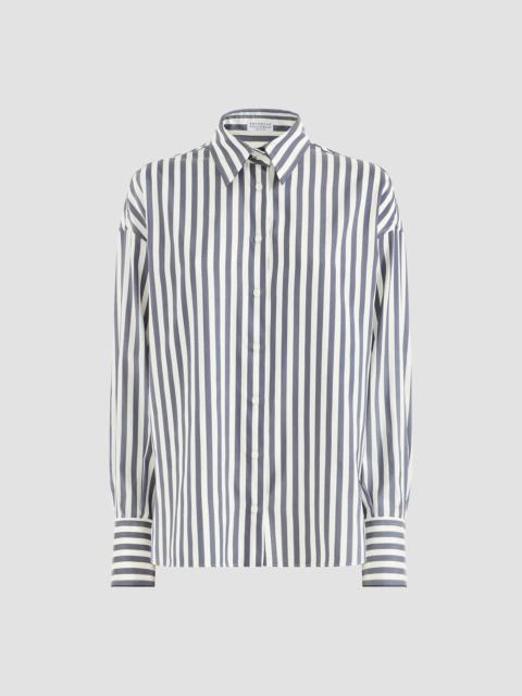 Brunello Cucinelli Women's Wide Stripe Silk Poplin Shirt - Denim