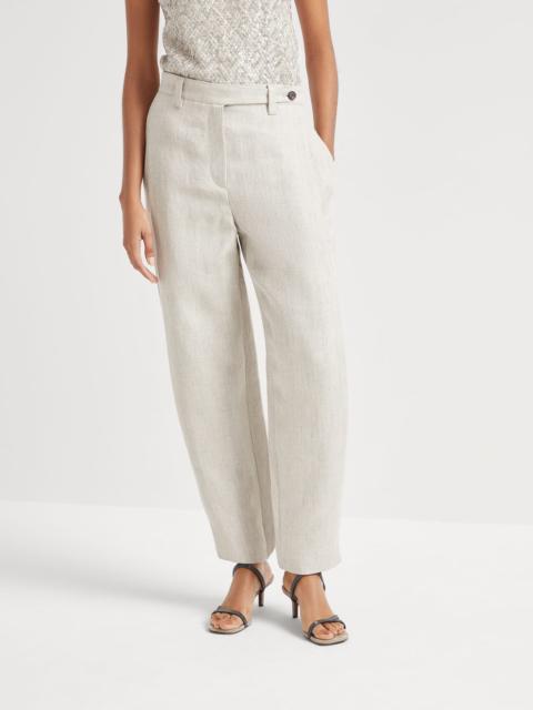 Linen cover trousers with adjustable cuffs