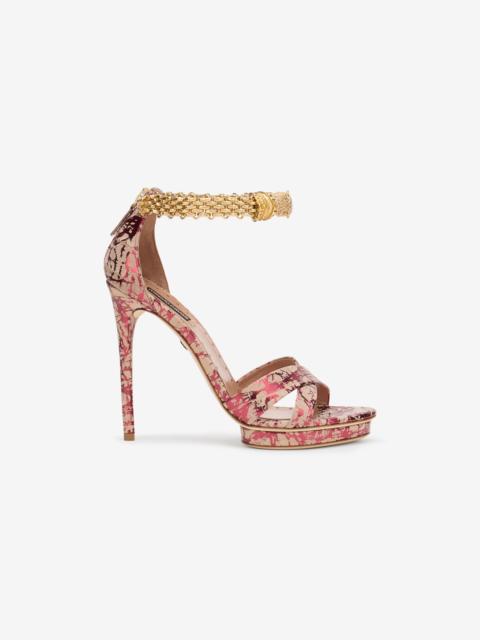 Roberto Cavalli Roar Burgundy Laminated Leather Sandal
