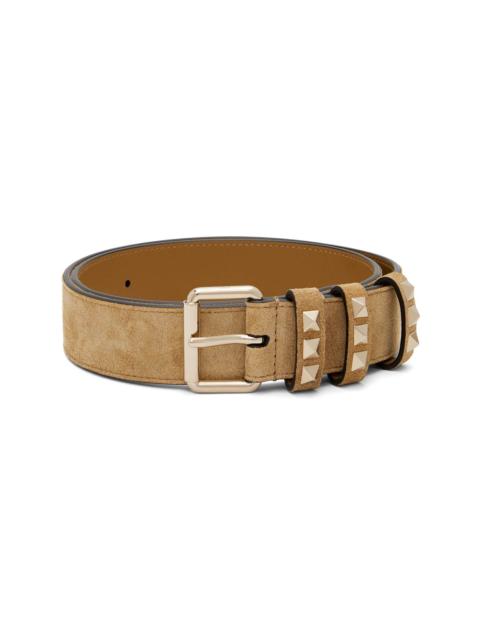 Valentino Tan Rockstud Suede Belt