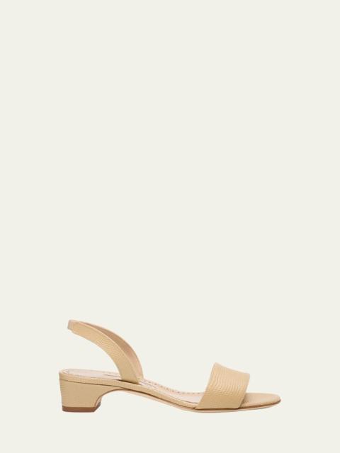 Manolo Blahnik 30mm Patobarnu Embossed Leather Slingback