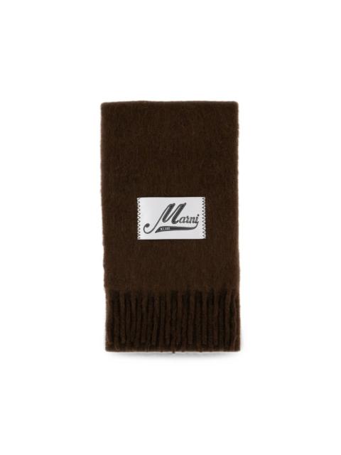 Marni logo-patch fringed scarf