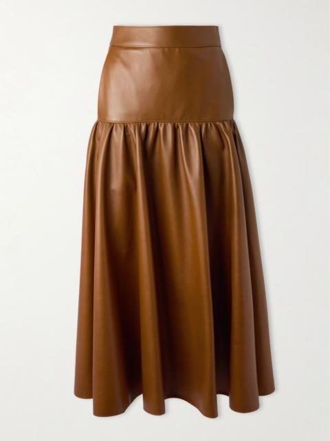 SAINT LAURENT Tiered leather midi skirt Brown
