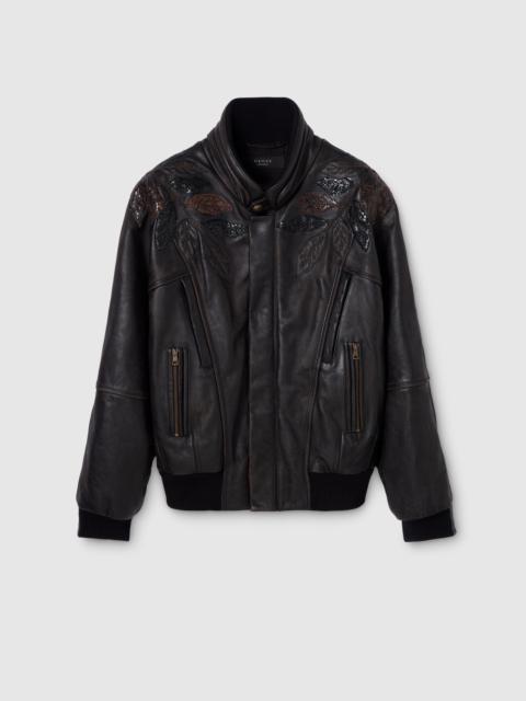 GUCCI Leather with aged effect bomber jacket