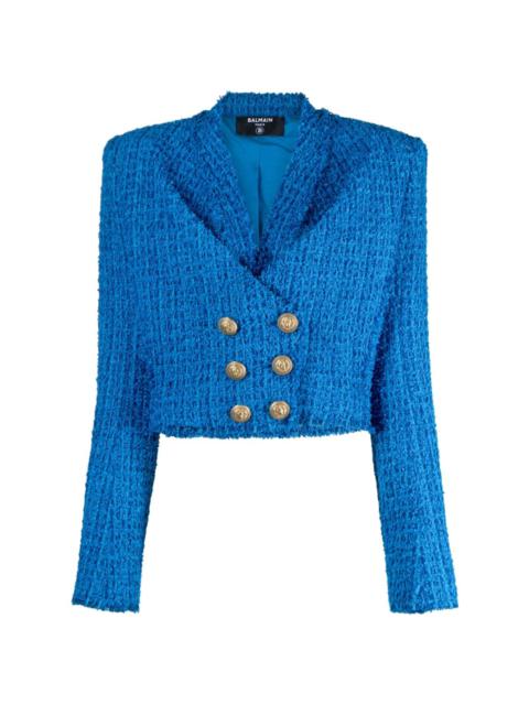 double-breasted cropped tweed jacket