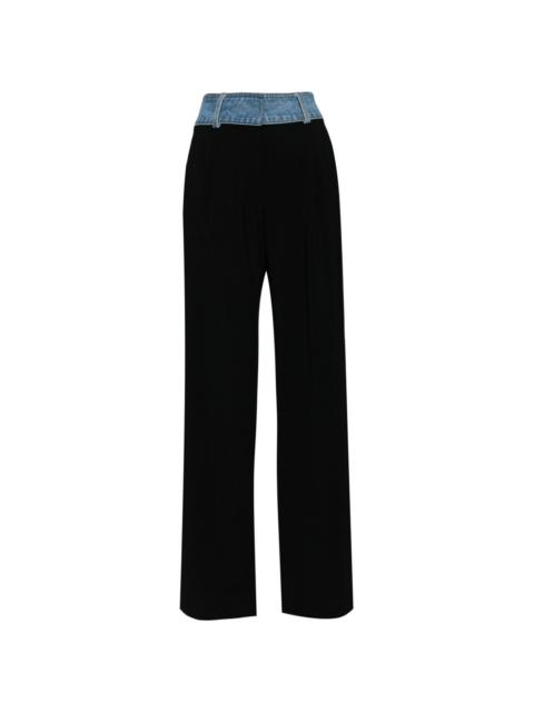 deconstructed denim-waist trousers