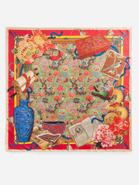 Dolce & Gabbana Twill silk foulard with Silk road print: 90 x 90cm- 35 x 35 inches