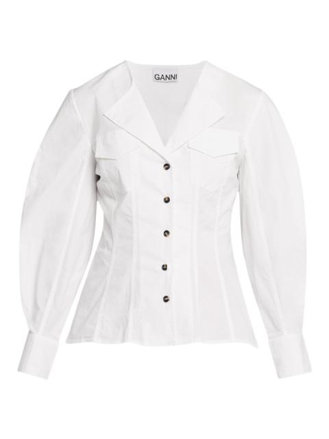 GANNI Women's Seamed Stretch-Cotton Shirt - Bright White