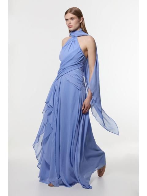 KAREN MILLEN Petite Crinkle Cross Front Georgette Woven Maxi Dress