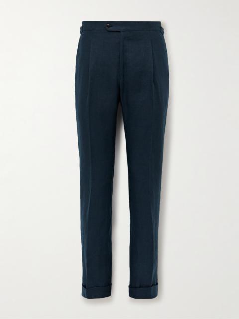 SAMAN AMEL Slim-Fit Pleated Linen Suit Trousers