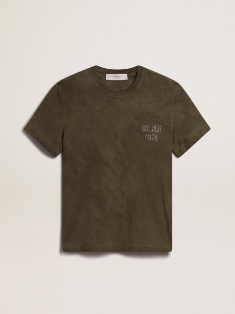 Golden Goose Beech-colored cotton T-shirt with embroidery on the front