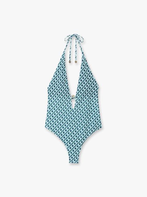 CASABLANCA Green Cubist CC Monogram Plunge Swimsuit | Casablanca Paris