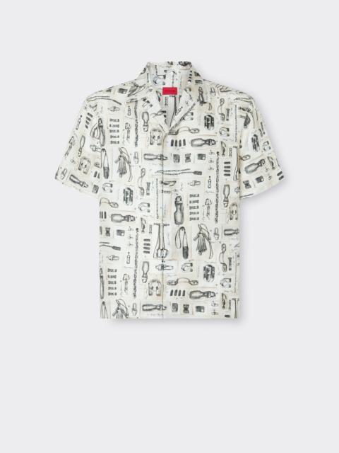 Ferrari Silk Twill Bowling Shirt with Officina Print
