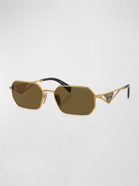 Prada Men's Triangle Logo Metal Rectangle Sunglasses
