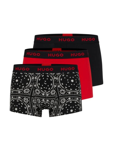HUGO TRIPLE-PACK OF STRETCH-COTTON TRUNKS WITH LOGO WAISTBANDS