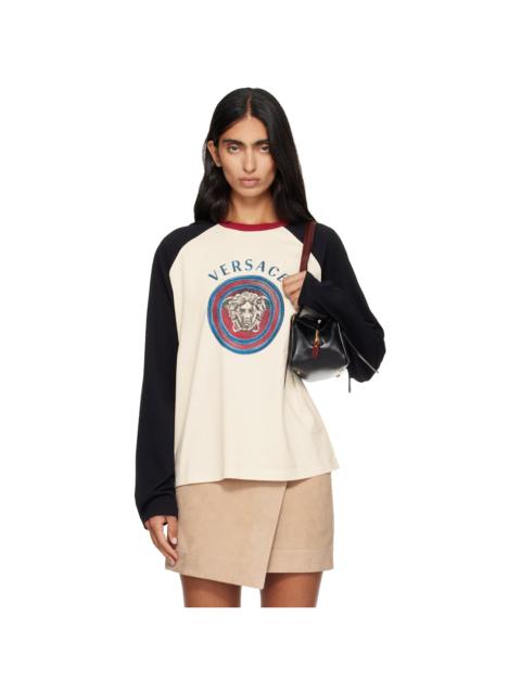 VERSACE Off-White & Black Printed Cotton-Jersey Regular T-shirt