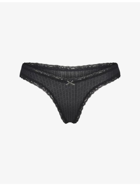 SKIMS Pointelle Lace Stretch-Cotton Thong