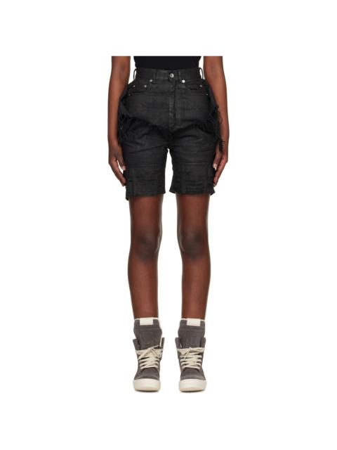 Rick Owens DRKSHDW Black Temple Slivered Tight Cutoff Denim Shorts