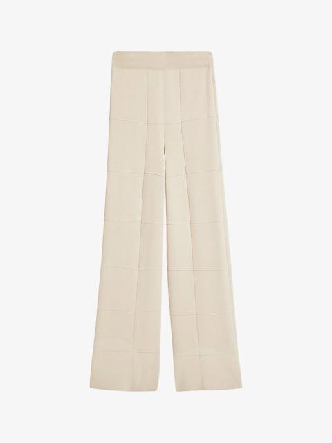 Grid-pattern elasticated-waist knitted trousers