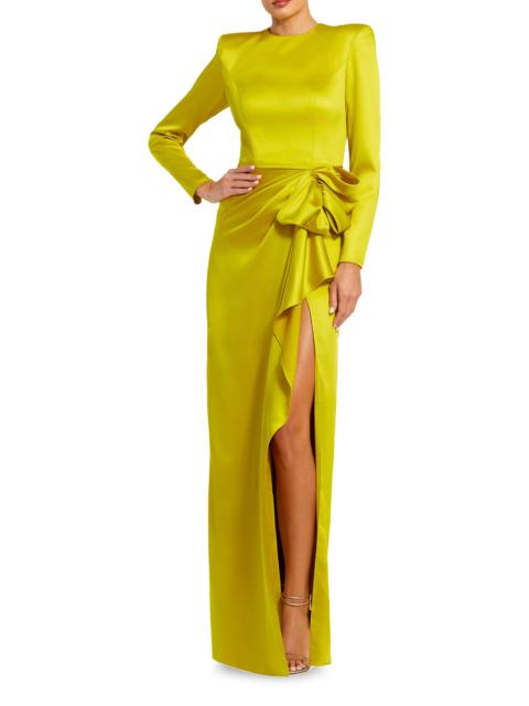 MAC DUGGAL Women's Satin Power Shoulder Gown - Chartreuse