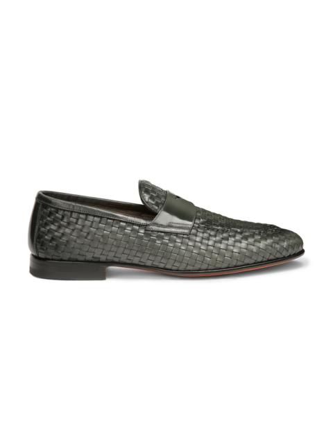 Men's green woven leather loafer