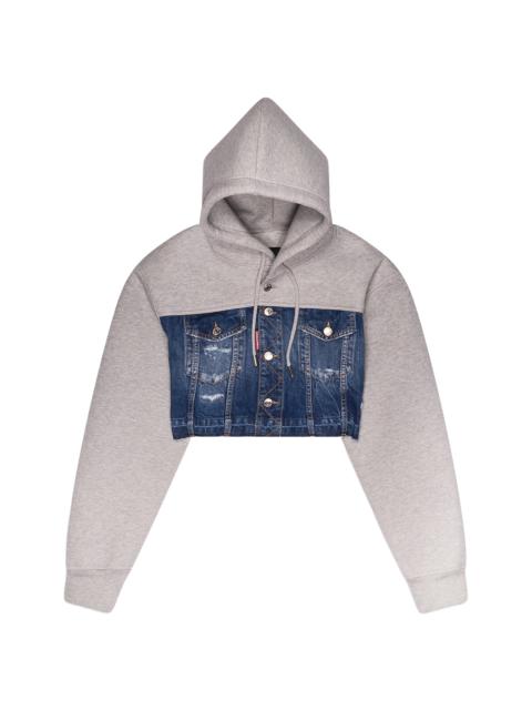 DSQUARED2 Denim Mix Hybrid Cropped Hoodie "Grey" S75HG0118DTJ004961XS