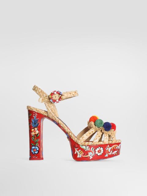 Dolce & Gabbana Raffia platform sandals with embroidery