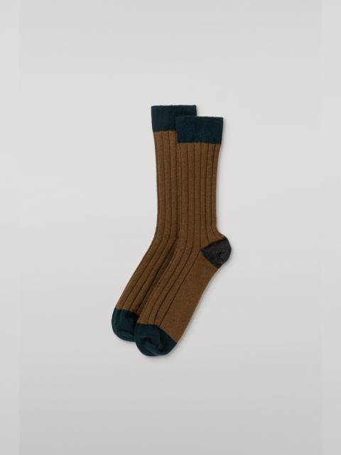Johnstons of Elgin Alexander Colour Block Green Men's Cashmere Socks