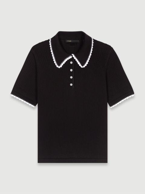 Pointelle knit polo shirt